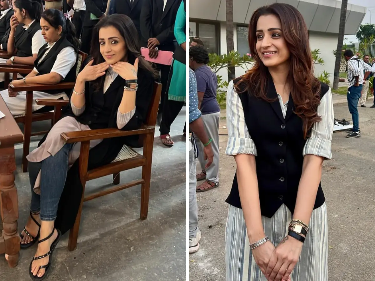 Trisha Krishnan shares BTS photos from Karuppu sets, fans feel it is linked to CM Vijay
