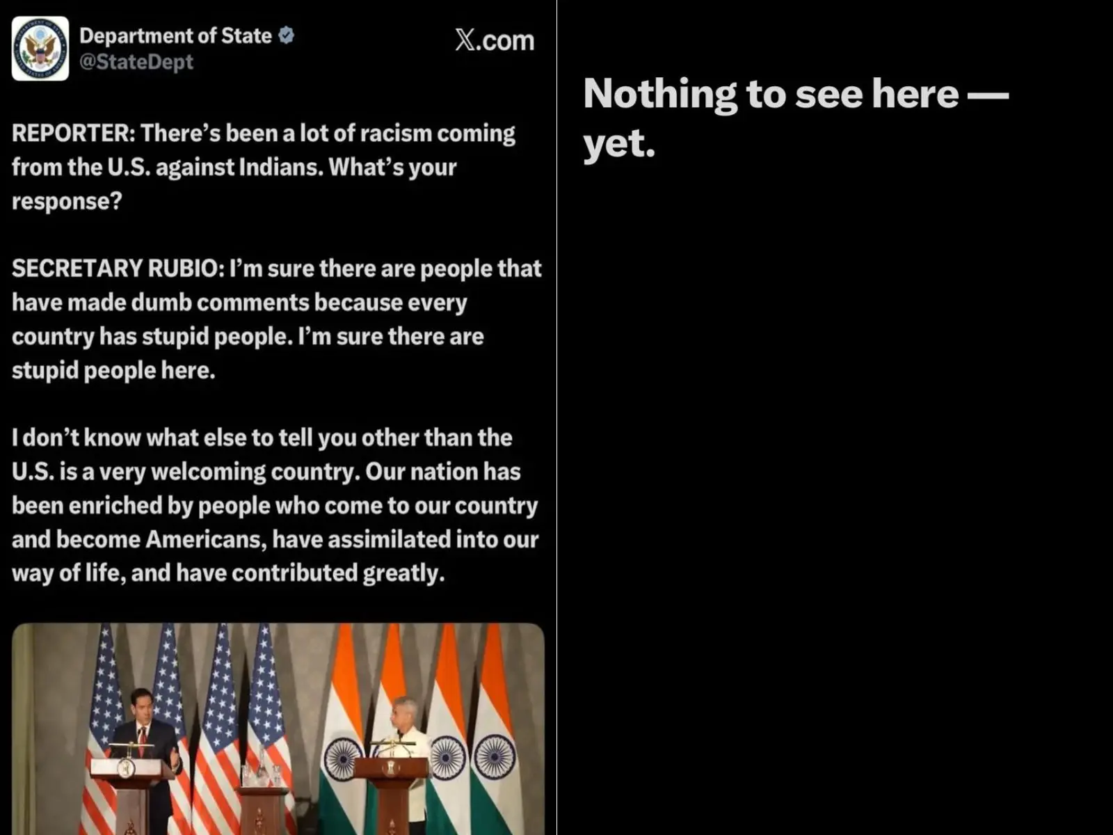 US State Dept deletes X post featuring WION question to Rubio on racism against Indians US State Dept deletes X post featuring WION question to Rubio on racism against Indians