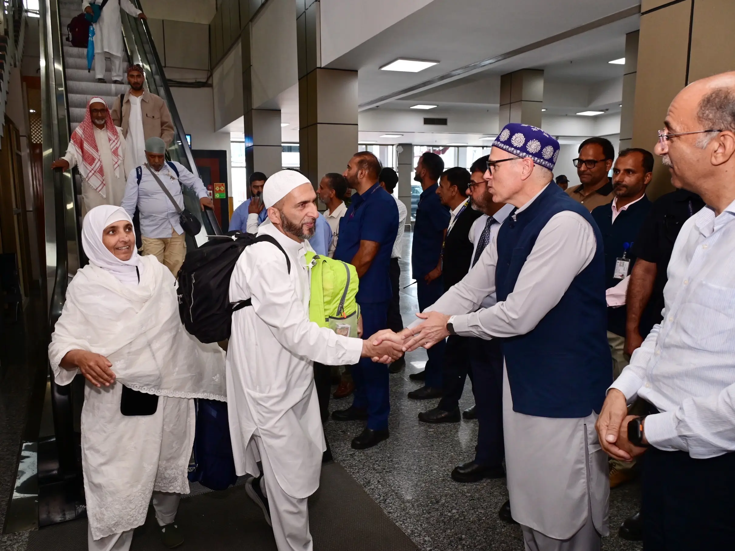 Jammu and Kashmir CM Omar Abdullah welcomes first batch of Haj-2026 pilgrims at Srinagar airport