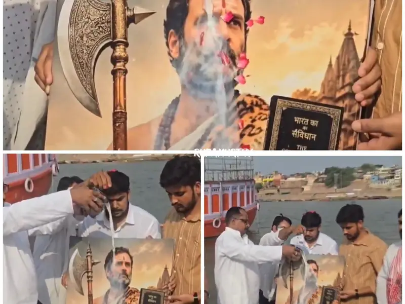 Rahul Gandhi depicted in deity-like attire by Youth Congress workers triggers controversy Rahul Gandhi depicted in deity-like attire by Youth Congress workers triggers controversy