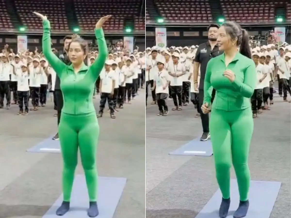 Maha CM Wife Amruta Fadnavis' Yoga Day appearance sparks social media debate over attire | Watch