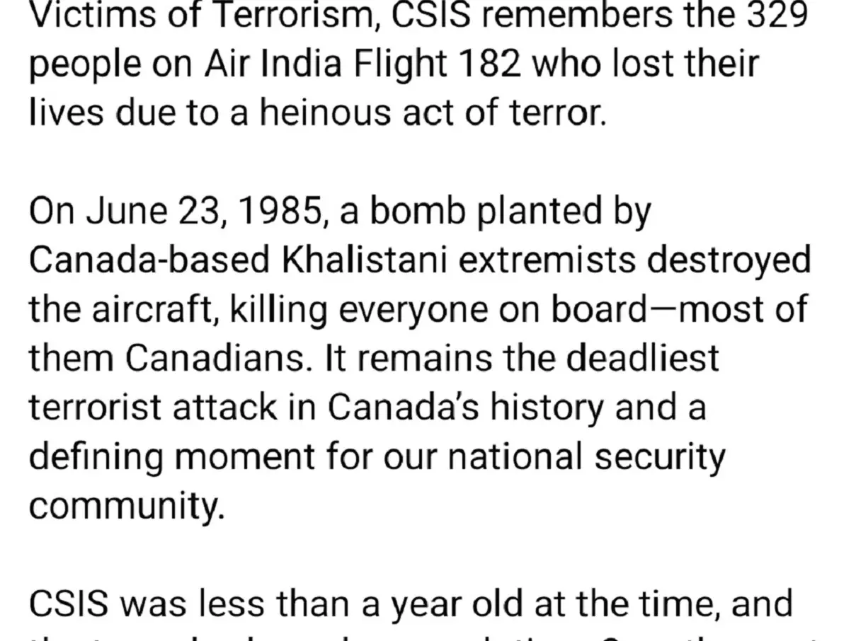 CSIS highlights Canada-based Khalistani extremists’ role in 1985 Air India bombing as it remembers the victims CSIS highlights Canada-based Khalistani extremists’ role in 1985 Air India bombing as it remembers the victims