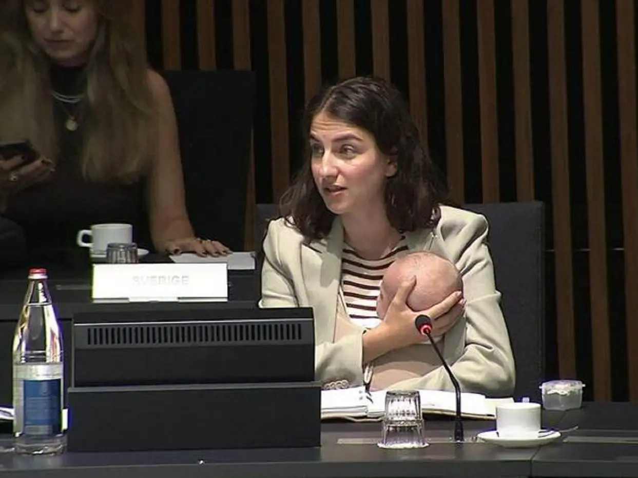 Youngest delegate? Sweden’s minister Romina Pourmokhtari brings baby to EU meeting on climate Youngest delegate? Sweden’s minister Romina Pourmokhtari brings baby to EU meeting on climate