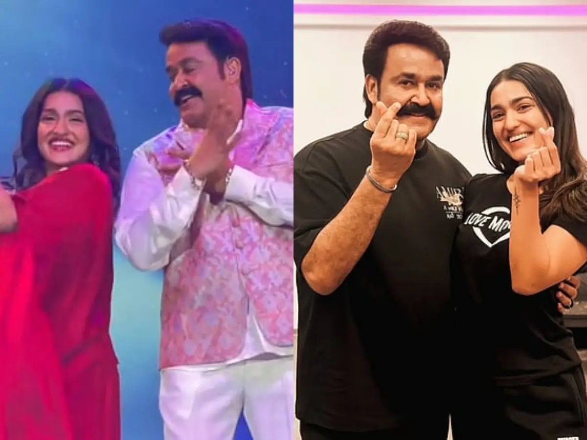 Mohanlal steals hearts grooving to Dhanush's Megham Karukatha with Sania Iyappan at Germany event | Watch Mohanlal steals hearts grooving to Dhanush's Megham Karukatha with Sania Iyappan at Germany event | Watch