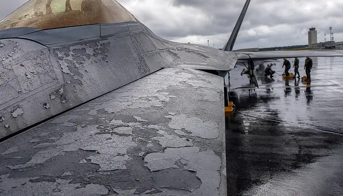 Why the F-22 fighter jet's special grey paint starts to peel in high humidity
