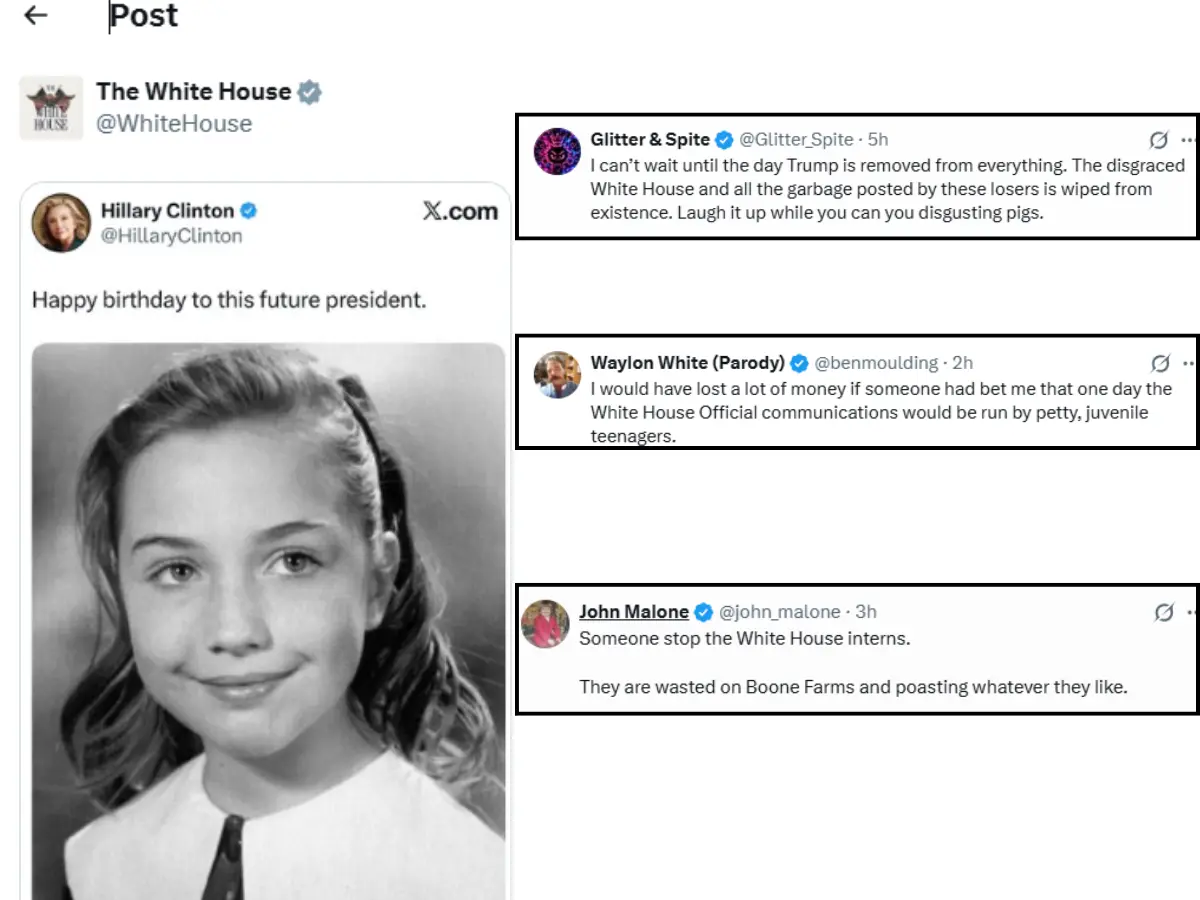 White House X account mocks Hillary Clinton, shocked netizens say it is being run by 'petty, juvenile teenagers' White House X account mocks Hillary Clinton, shocked netizens say it is being run by 'petty, juvenile teenagers'