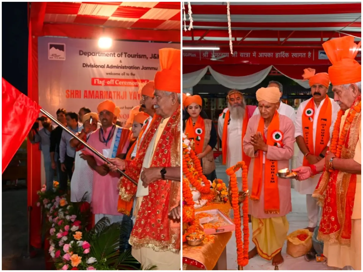 J&K LG Manoj Sinha flags off first batch of Amarnath Yatra-2026 pilgrims