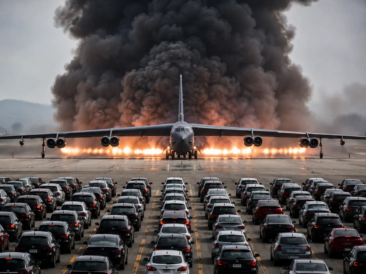 A B-52 bomber burns more fuel in minutes than many cars use in months