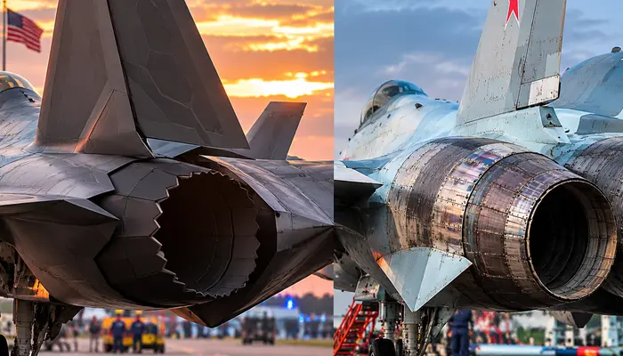 Why do Russian fighter jets leave their exhaust pipes raw compared to US jets?