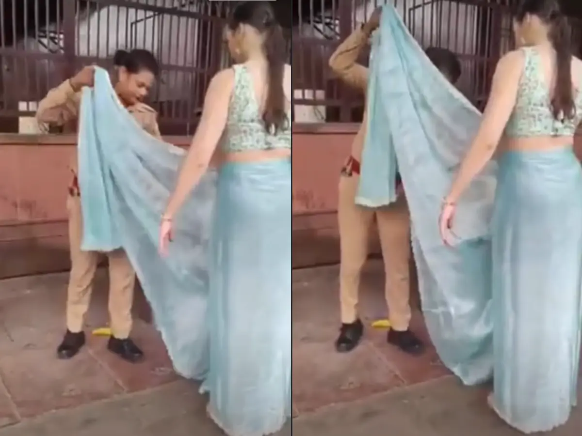 'Atithi devo bhava': Agra constable helps foreign tourist drape saree at Taj Mahal; heartwarming video goes viral | WATCH