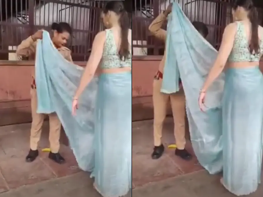 'Atithi devo bhava': Agra constable helps foreign tourist drape saree at Taj Mahal; heartwarming video goes viral | WATCH
