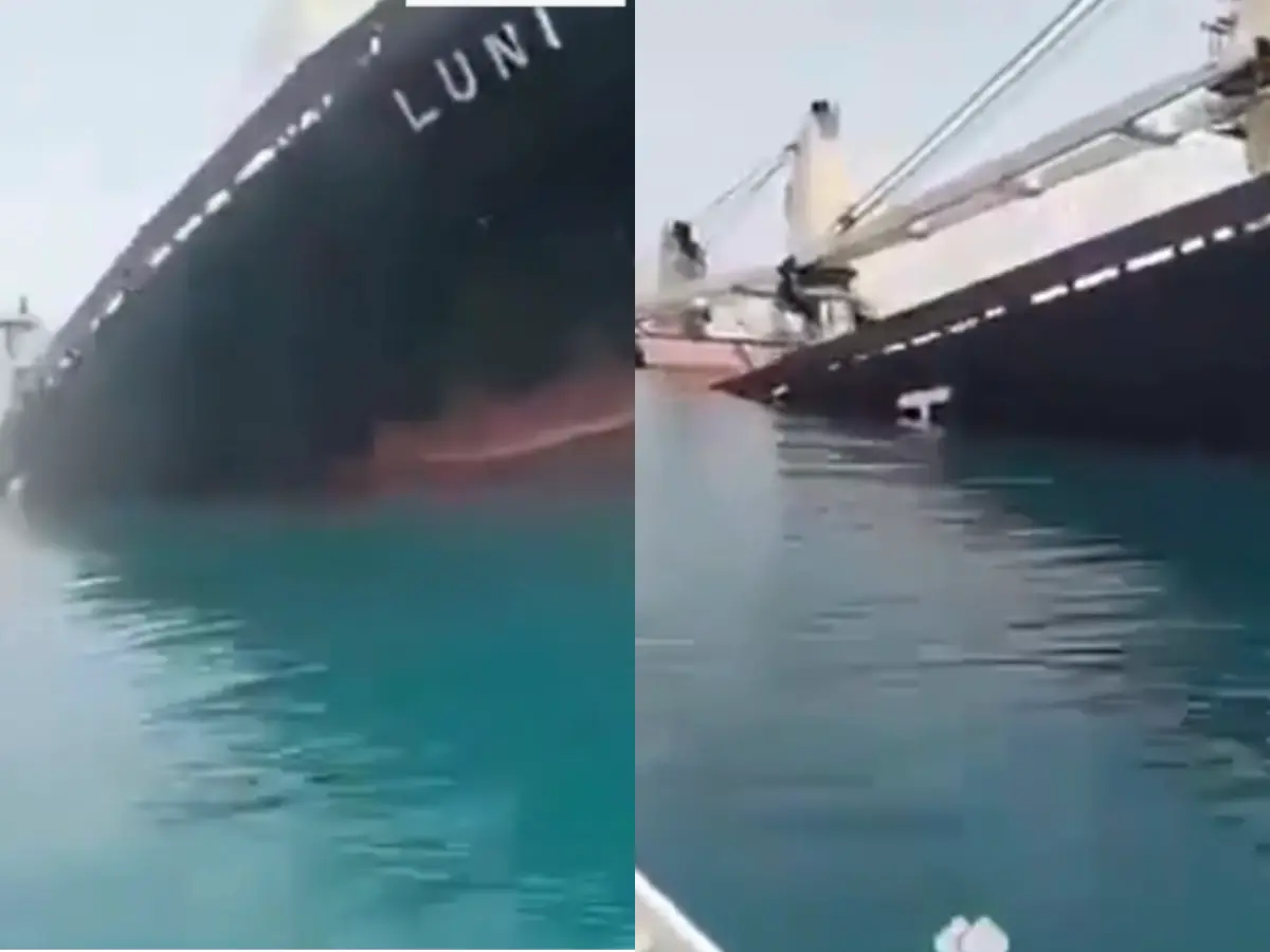 Video shows cargo ship that left India sinking in Strait of Hormuz, link with war unclear