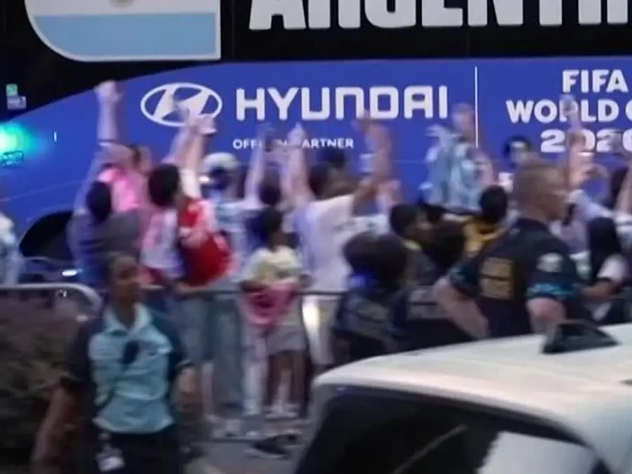 Lionel Messi and Argentina return to the team hotel after 2-1 win over England