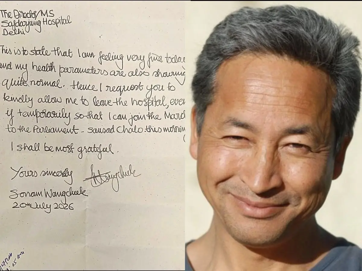 'Sansad Chalo' march: Sonam Wangchuk writes to Safdarjung Hospital seeking discharge to join parliament protest 'Sansad Chalo' march: Sonam Wangchuk writes to Safdarjung Hospital seeking discharge to join parliament protest