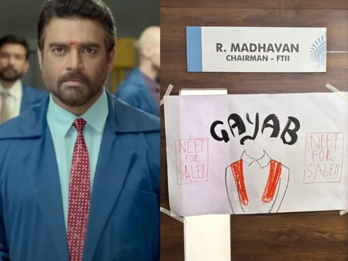 FTII students paste ‘gayab’ poster on R Madhavan's office, questions his silence on NEET protest FTII students paste ‘gayab’ poster on R Madhavan's office, questions his silence on NEET protest
