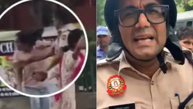 ‘Lost his cool…’: Delhi cop who slapped woman during Parliament march removed from protest site