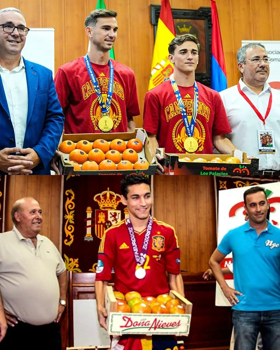 Spain's World Cup stars Fabian Ruiz and Gavi rewarded with their weight in tomatoes. Here's why