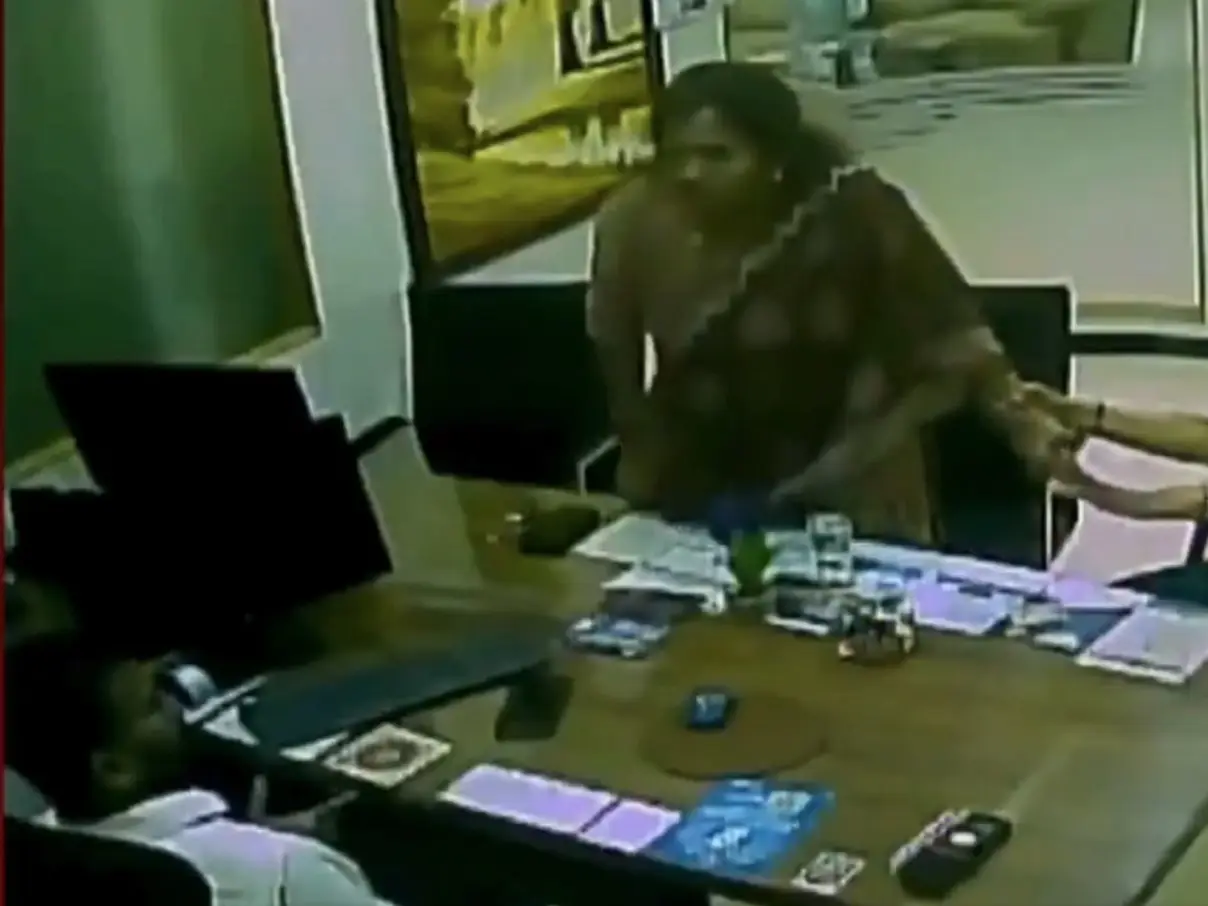 DMK founder Karunanidhi’s granddaughter booked for slapping SBI branch manager | Video