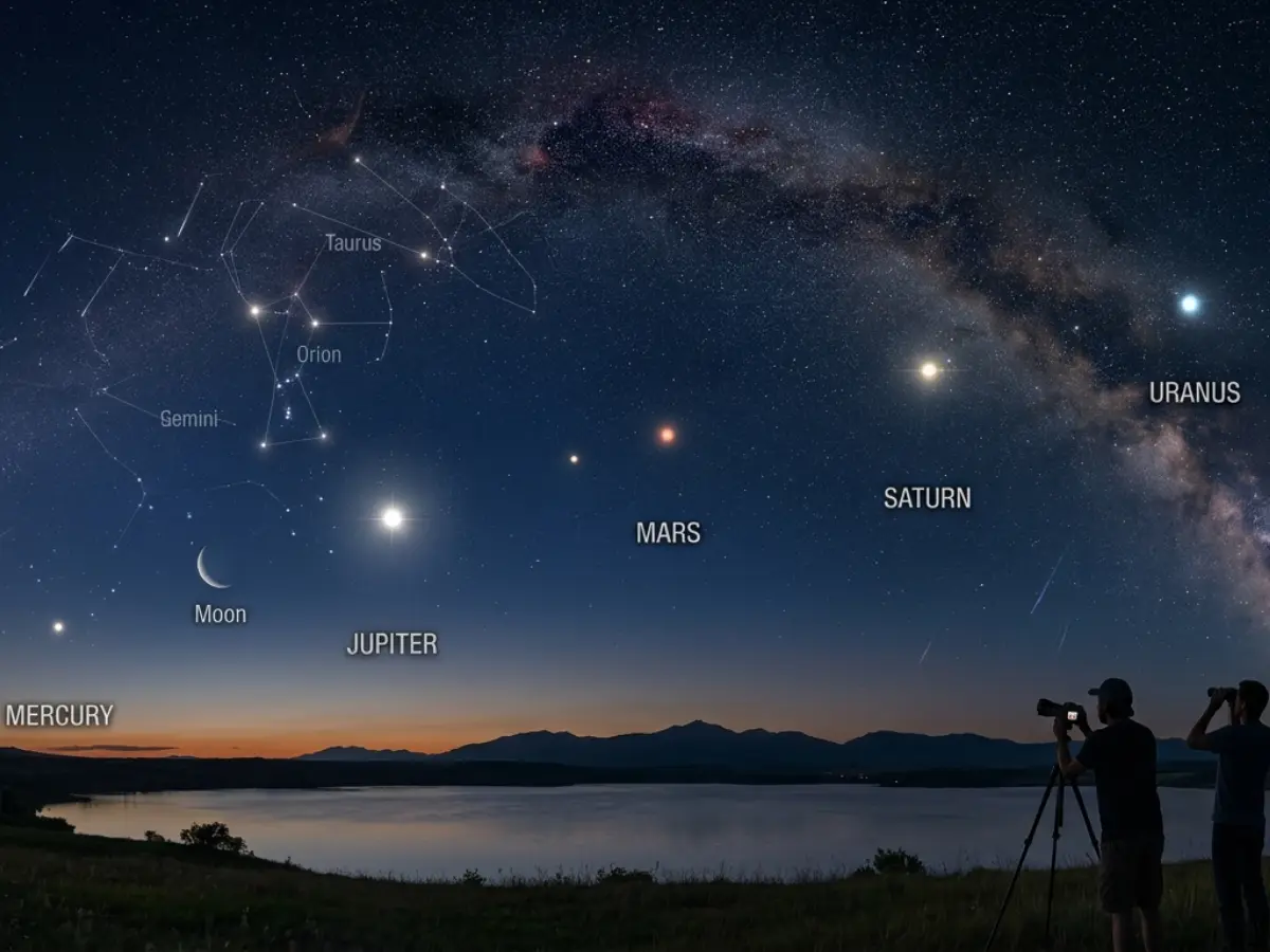 Planetary parade of six bodies