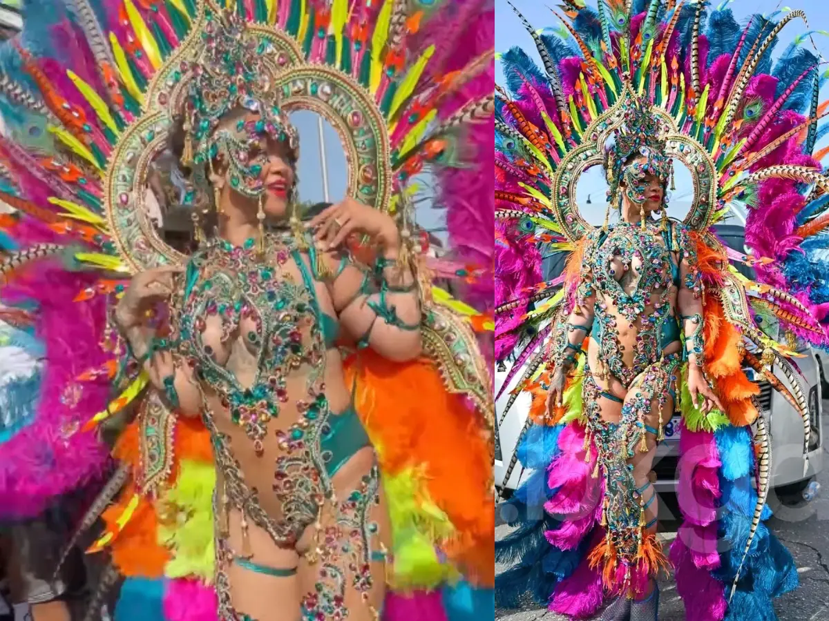 Rihanna dances, celebrates and bares it all in bedazzled carnival outfit