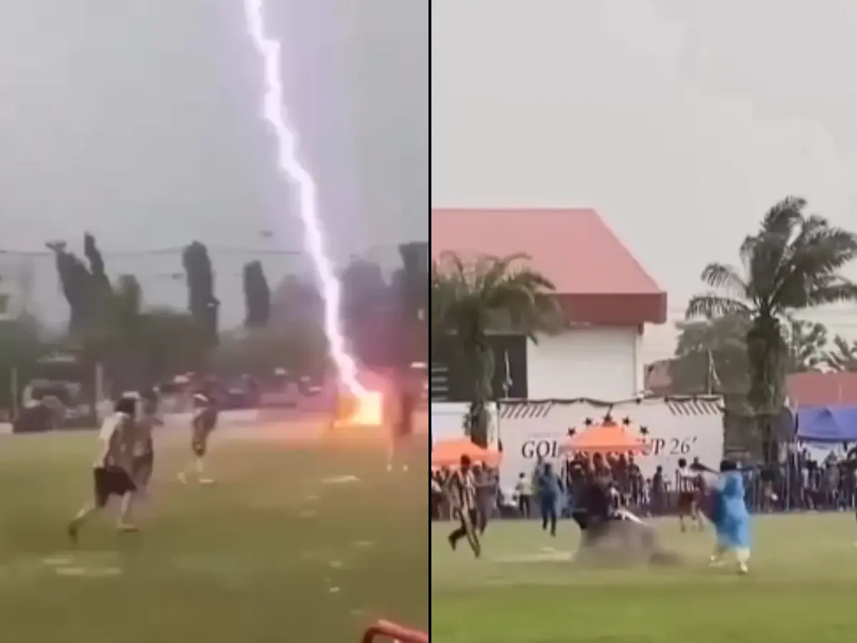 Lightning bolt strikes football field in Thailand, killing a player during a match