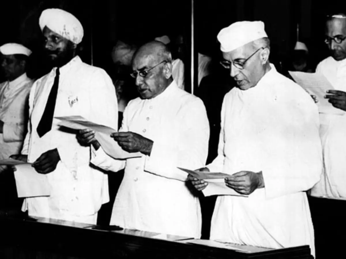 Jawaharlal Nehru during the midnight session of the Constituent Assembly