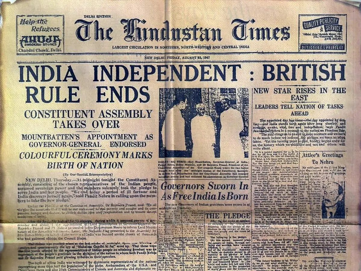 Newspaper's front page after Independence