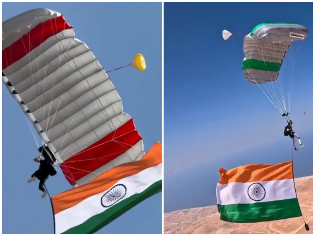 WATCH: Indian flag flies at 13,000 feet as 3 UAE-based Indian skydivers unfurl tricolour in record-breaking jump