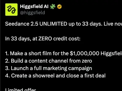 How Higgsfield sells 'unlimited' Seedance 2.5 that barely generates anything How Higgsfield sells 'unlimited' Seedance 2.5 that barely generates anything