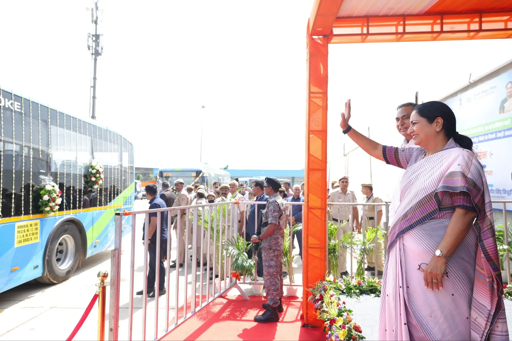 Delhi CM Rekha Gupta flags off 50 AC electric buses, inaugurates vehicle testing station