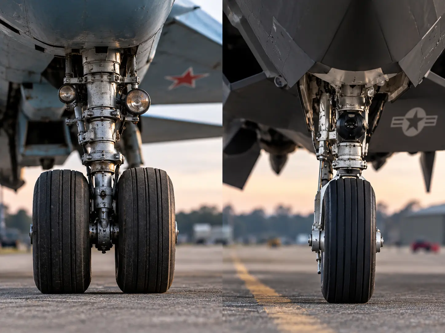 Why Russian fighter jets use double nose tyres compared to US jets