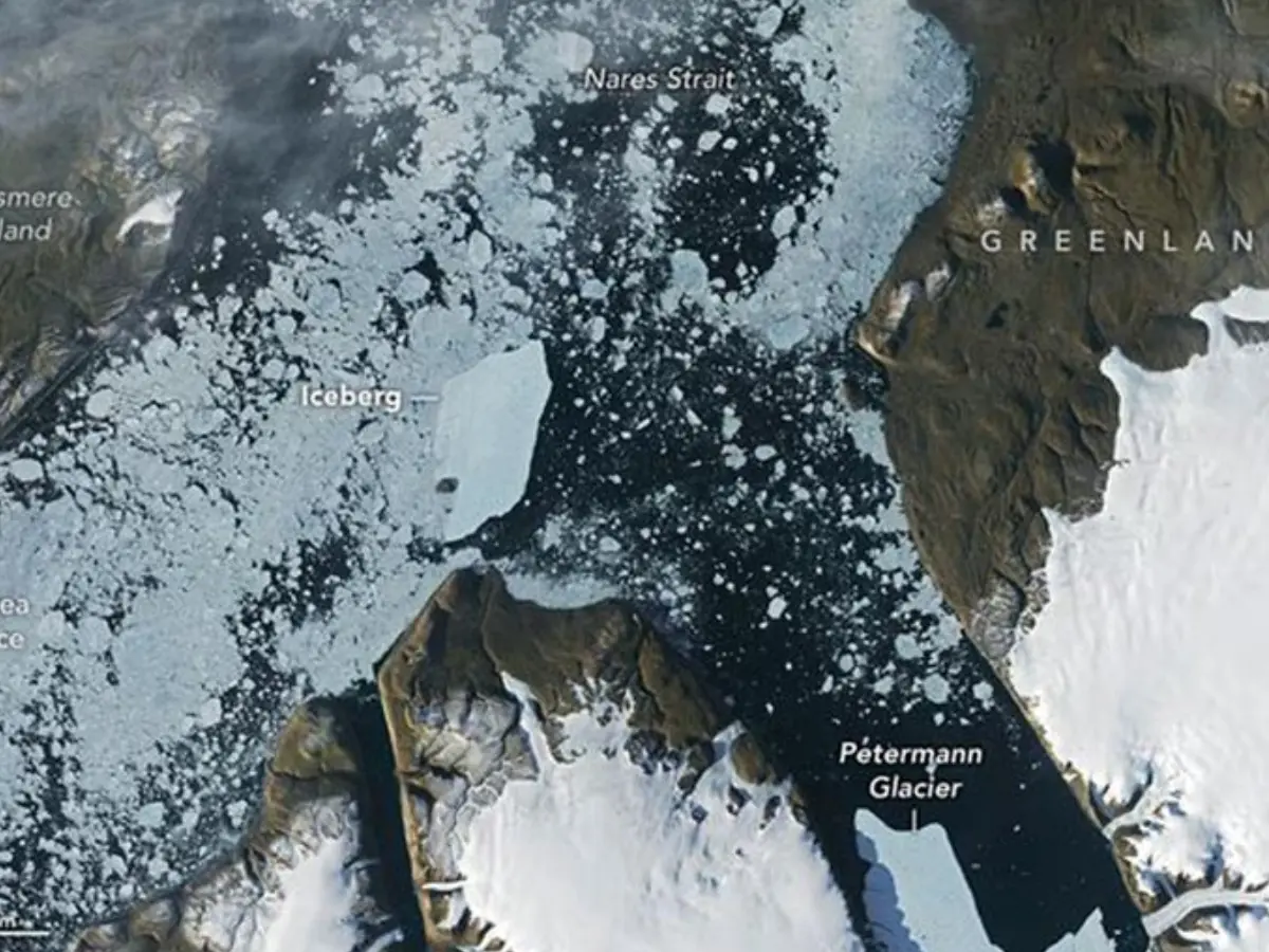 NASA satellite captures 76-sq-km iceberg floating away from Greenland glacier NASA satellite captures 76-sq-km iceberg floating away from Greenland glacier