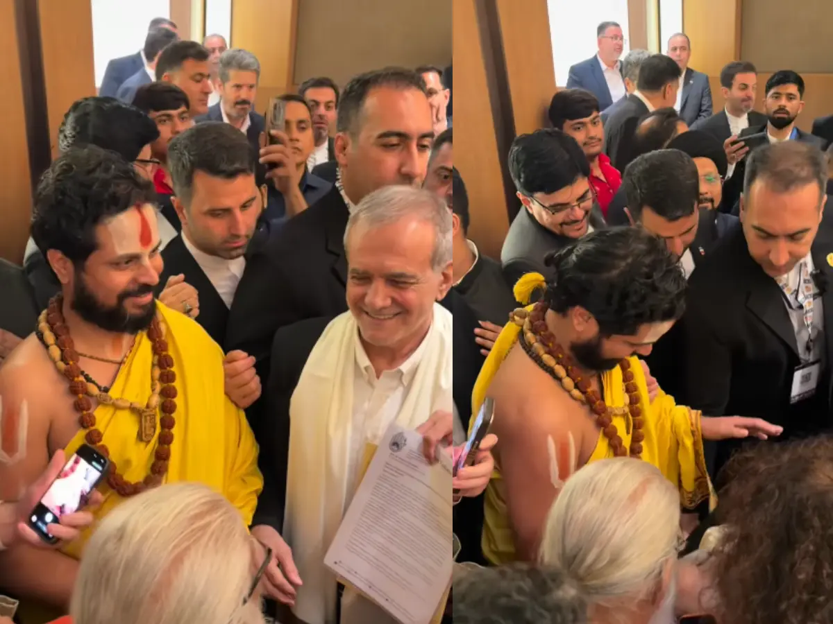 Did Iran President Pezeshkian touch feet of Hindu spiritual leader at Delhi event as shown in viral video?