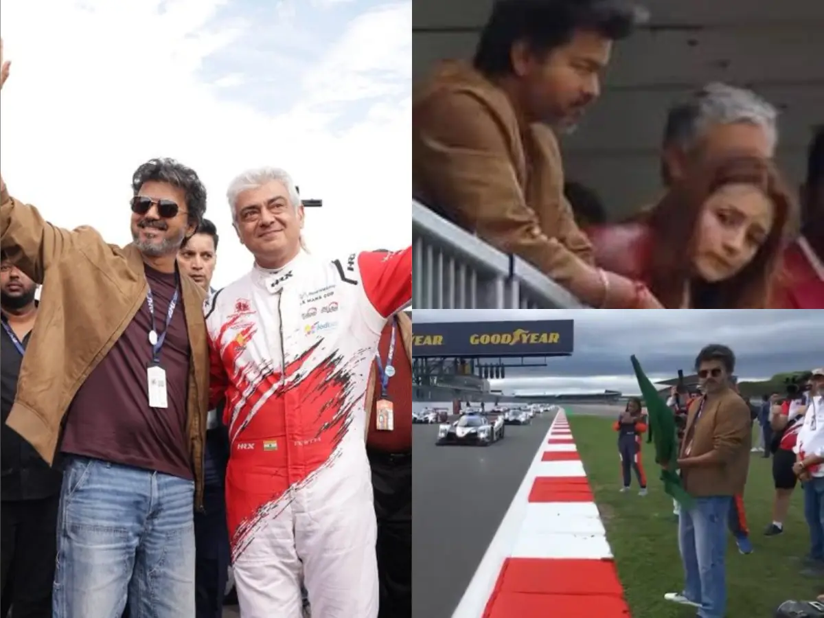 CM Vijay runs to hug Ajith Kumar at Silverstone before flagging off Le Mans race; Trisha also spotted | Watch