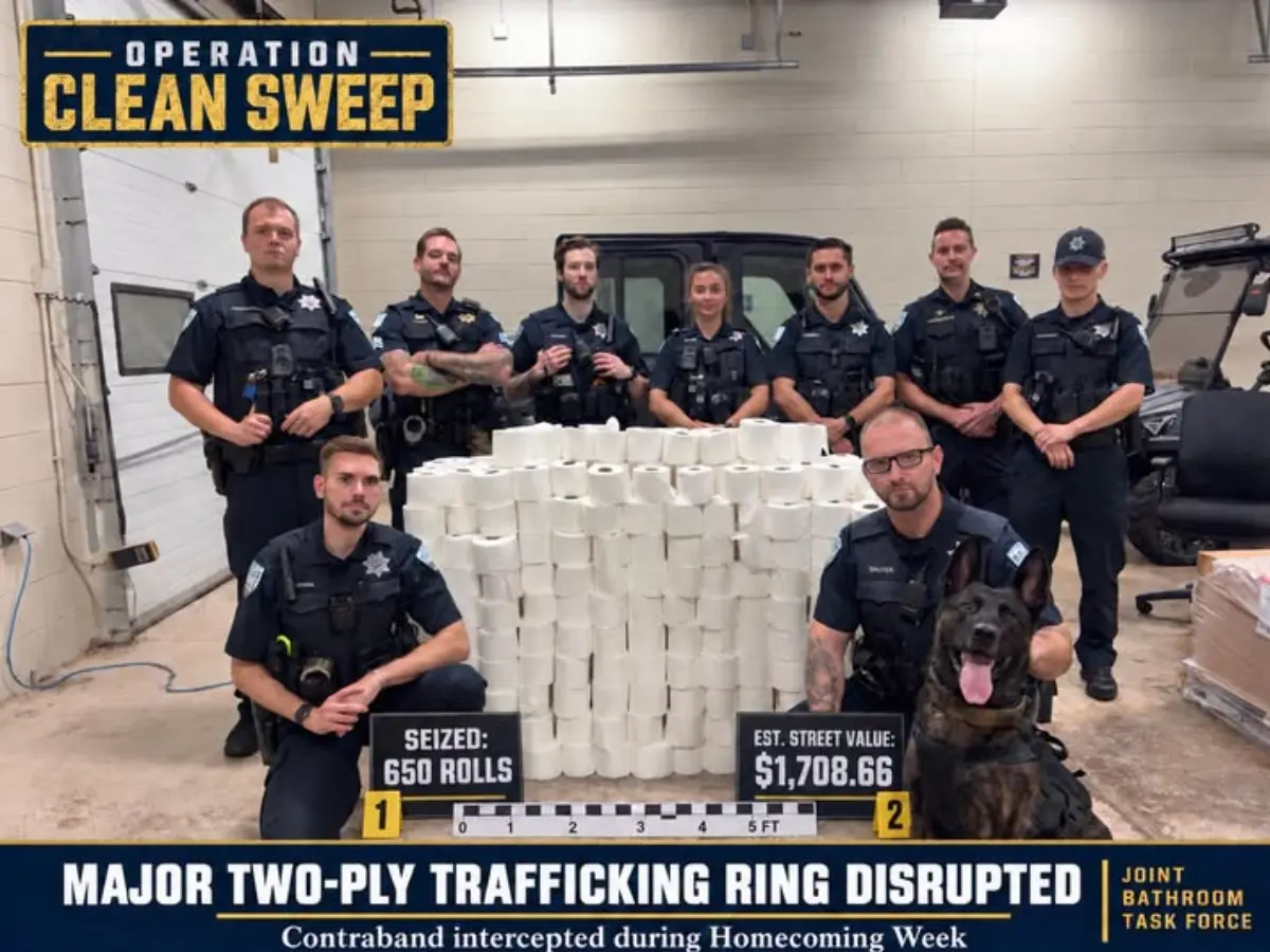 'Two-ply trafficking ring disrupted': Illinois police seize and pose with 650 toilet paper rolls 'Two-ply trafficking ring disrupted': Illinois police seize and pose with 650 toilet paper rolls