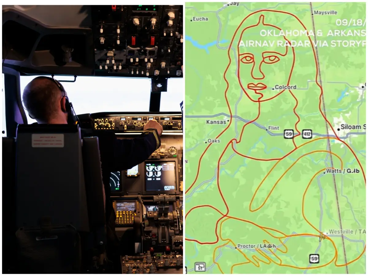 Pilot recreates Mona Lisa in sky over Oklahoma and Arkansas in four-hour flight: VIDEO