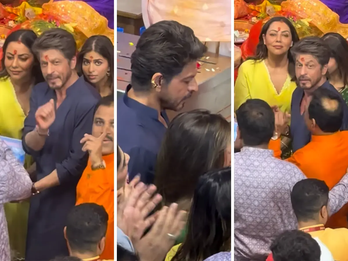 Shah Rukh Khan visits Lalbaugcha Raja with wife Gauri Khan and daughter Suhana
