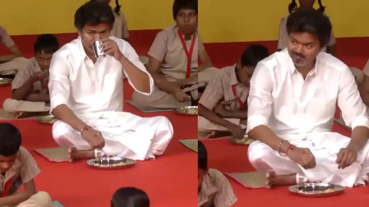 Vijay serves and eats breakfast with kids after expansion of Tamil Nadu breakfast scheme - watch