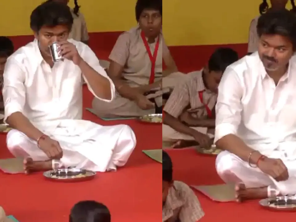 Vijay serves and eats breakfast with kids after expansion of Tamil Nadu breakfast scheme - watch Vijay serves and eats breakfast with kids after expansion of Tamil Nadu breakfast scheme - watch