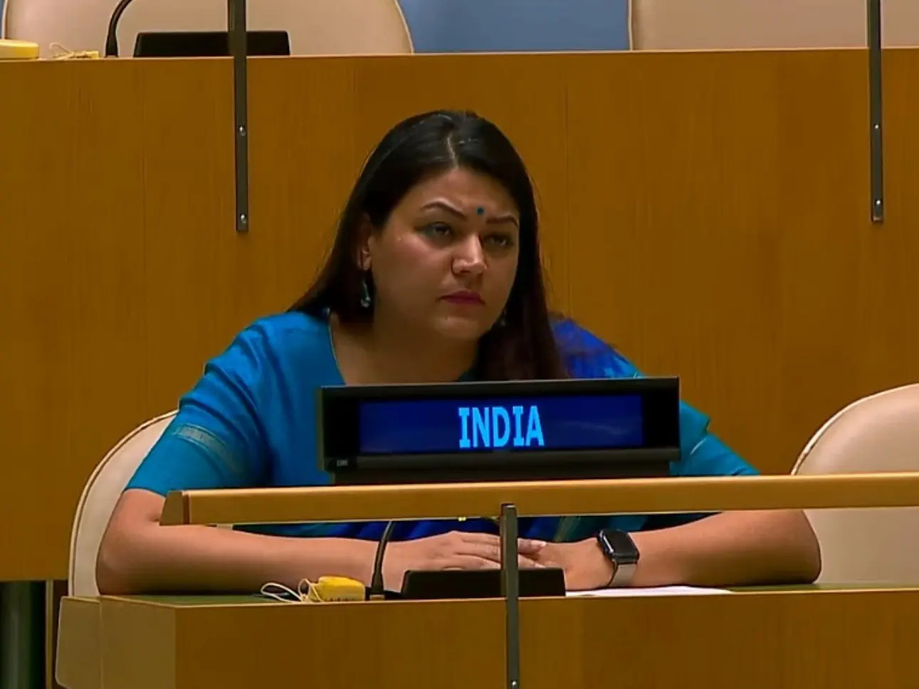 Indian diplomat Petal Gahlot raises deteriorating situation in Pakistan-occupied Kashmir in right of reply at UN