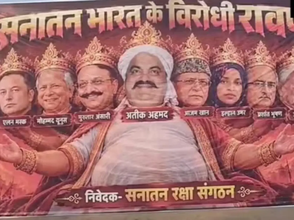 Elon Musk features on Lucknow's 'anti-India' Ravan poster alongside Rahul Gandhi, Akhilesh