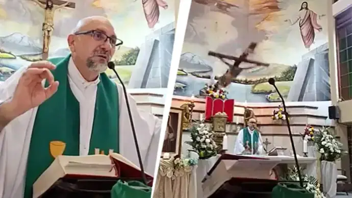 Priest dies after crucifix falls on his head during livestreamed Mass in Ecuador | VIDEO