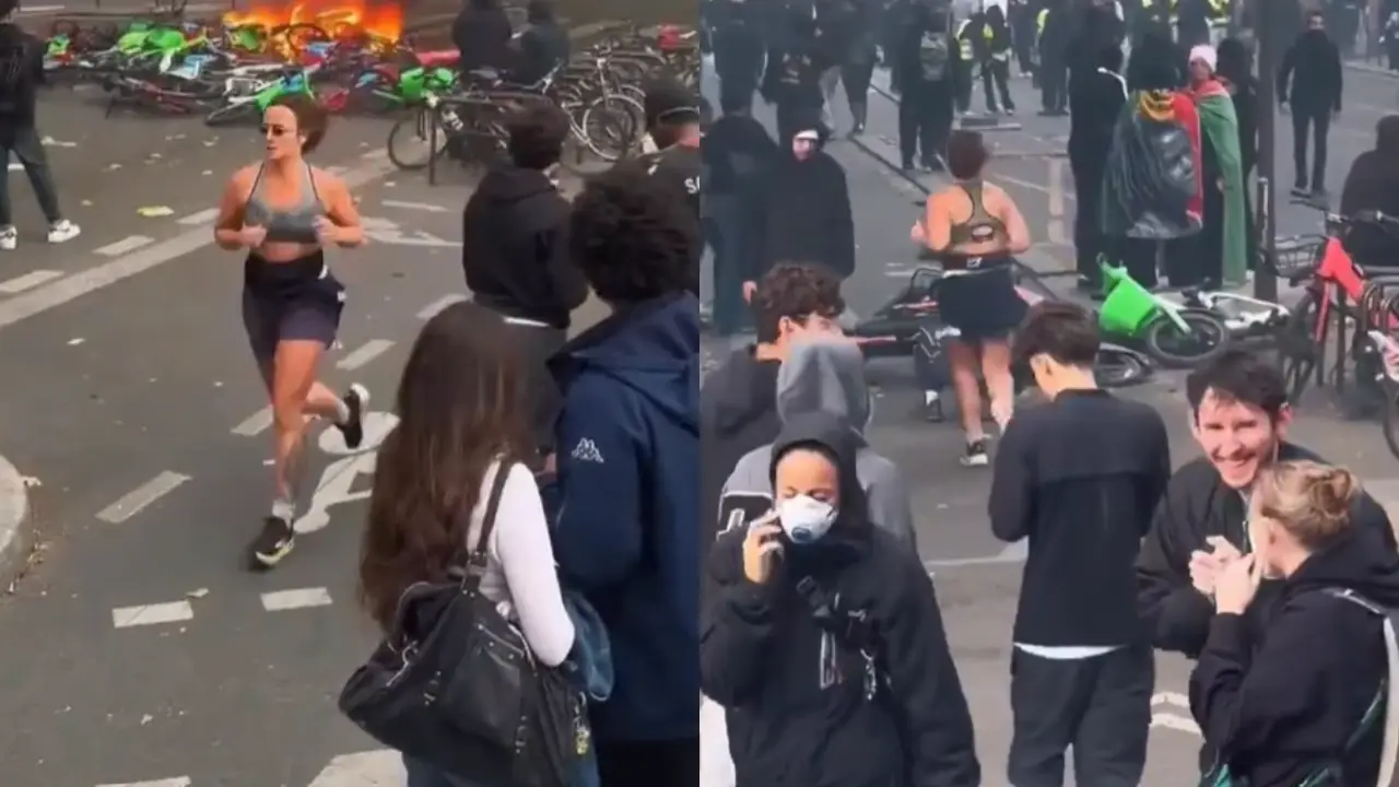 WATCH | Viral video shows woman jogging past burning barricade amid Paris unrest, sparks online debate