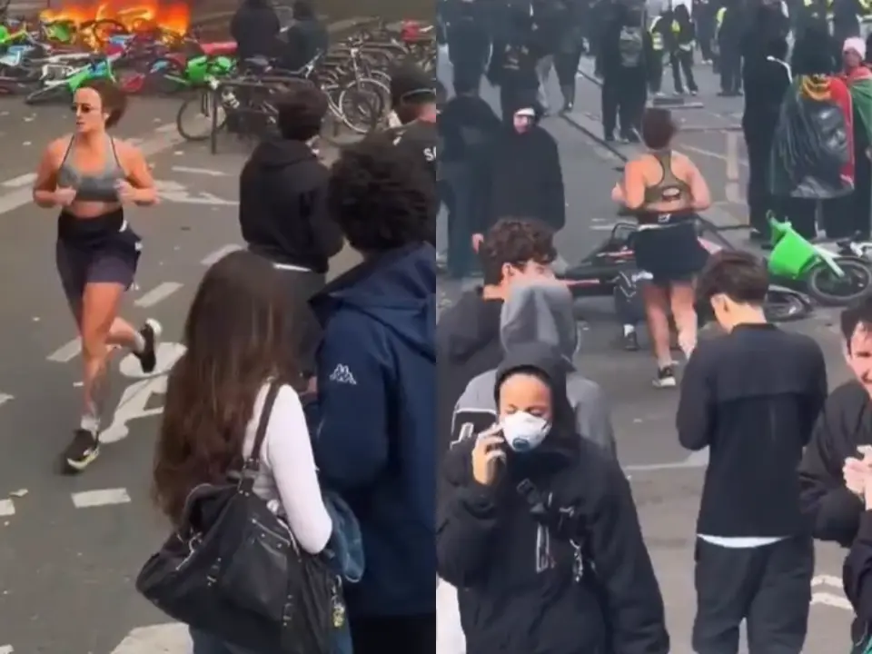 WATCH | Viral video shows woman jogging past burning barricade amid Paris unrest, sparks online debate