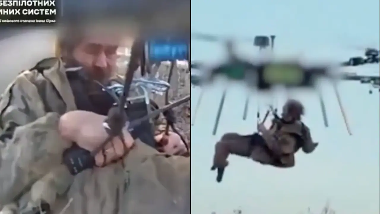 Ukrainian drone airlifts wounded soldier in what is likely a world first