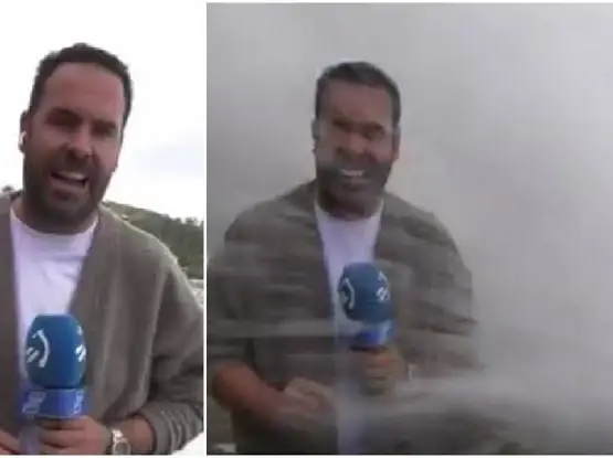 Spanish reporter swept by giant wave while reporting on dangerous sea conditions | WATCH