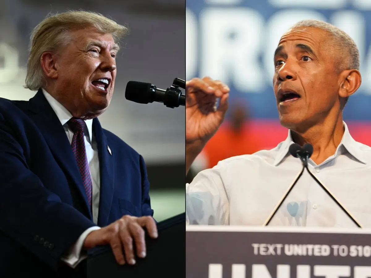 'He lost' vs 'they aren't serious people': Obama mocks Trump's Cheesecake Factory meltdown as rivals trade barbs at duelling rallies